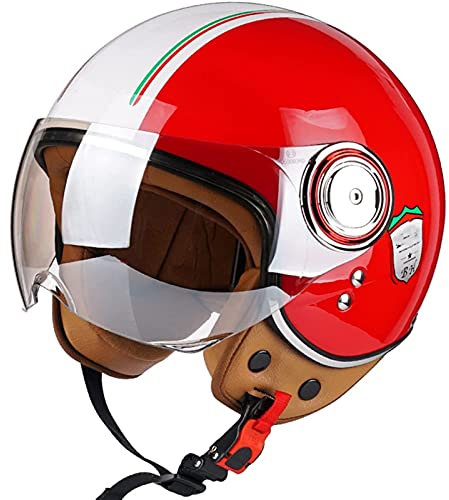 Casco Jet Moto Aperto Scooter Caschi Motorino Vintage ECE Omologato Donna Uomo con Visiera Parasole 2,M