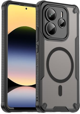 Yojiong Coque Magnétique pour Xiaomi Redmi Note 14 5G Compatible avec MagSafe, [Protection Complète de l'appareil Photo] Étui Fond Mat Translucide, Antichoc Anti-Rayures Housse, Noir