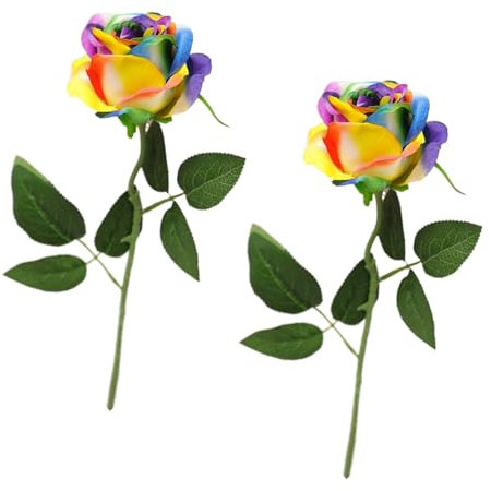 2 rose artificiali, rose finte arcobaleno, fiori artificiali di seta, per casa, giardino, feste, matrimoni, hotel, ufficio, decorazione