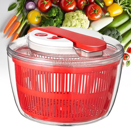 Salatschleuder – Press-Typ Salatschleuder für schnelles Dehydrieren und Reinigen, doppellagiges Design mit Ablaufkorb, 3,9 Qt Kapazität für Obst und Gemüse