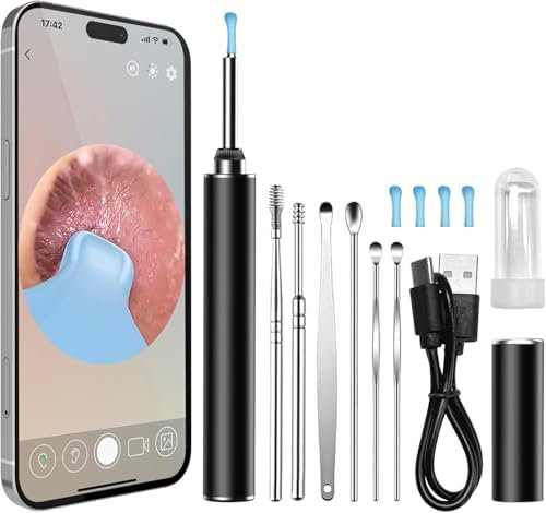 Glracd Ohrenschmalz Entferner Otoskop, 1296P WiFi Otoskop Kamera mit 6 LEDs, Ohrenreiniger Kamera IP67 Wasserdicht, 3.5mm Linse Ohr Kamera mit 6 Silikon-Ohrlöffeln für iOS und Android(CT09)