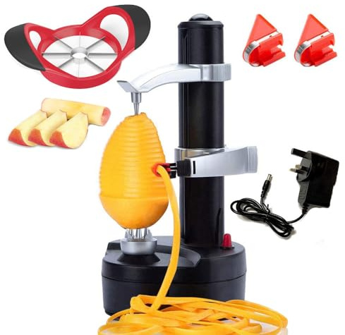 AIHANCH Electric Potato Peeler Automatic [1 Adapter 2 Extra Blades] - Auto Apple Peeler Smart Vegetable Fruit Peeler Machine Stainless Steel Kitchen Peeling Tool with Apple Slicer Corer (Black-S)
