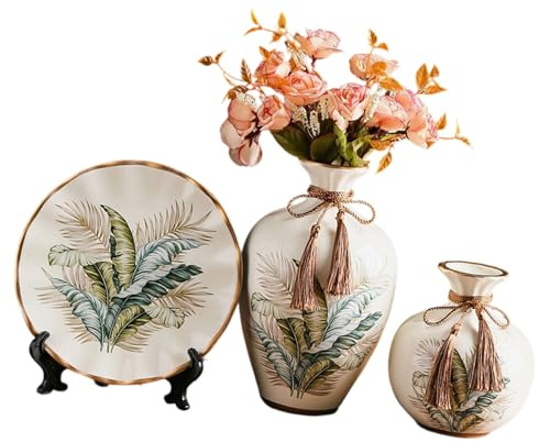 Contemporary 3Piece Decorative Vases And Tray Set Ceramic Planter Coffee Table Centerpieces Wedding Anniversary Present Decorative Vases Set For Home