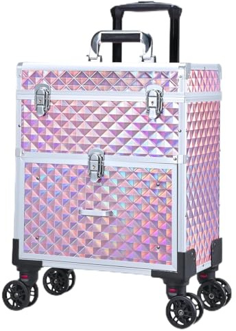 Kosmetikkoffer Trolley Kosmetik Trolley mit Schublade Make up Koffer Schminkkoffer Friseurkoffer mit Rollen Beauty Case Nagelkoffer Nageldesign Koffer,Rosa