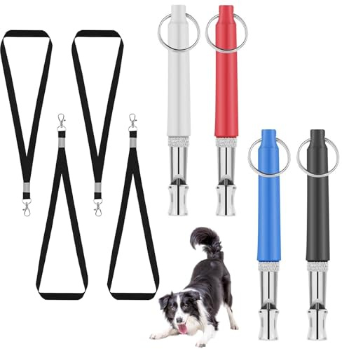 STAVHERT 4 Stück Hundepfeife Rückruf, Hundepfeife Rütter Rückruf, Hundepfeife mit Lanyard, Ultraschall Hundetraining für Gehorsam und Bellenkontrolle, Vielseitige Erziehungshilfen für Hunde