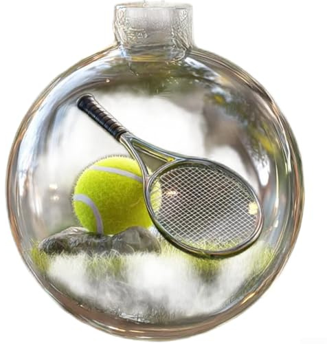 Vasiumic Weihnachtsbaumschmuck, Sport-Ball, Acryl, 8 cm, mit Baseball-, Golf-, Fußball-Muster, transparenter Kunststoff, Feiertagsdekoration für Hochzeiten, Partys, Zuhause (Tennis)