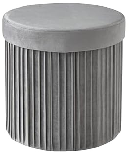 Relaxdays Hocker Samt, Sitzhocker mit Stauraum, gepolstert, faltbar, HxD: 38 x 38 cm, runder Beistellhocker, hellgrau