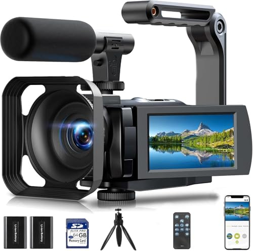 Camcorder Video Camera 5K, 56MP WiFi Vlogging Camera for YouTube with 16X Digital Zoom 3” Touchscreen IR Night Vision Video Recorder Cameras with 2 Batteries,64GB Card,Remote,Mic,Lens Hood,Tripod