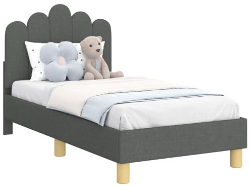 vidaXL Kinderbettgestell mit Kopfteil Dunkelgrau 70 x 140 cm Stoff