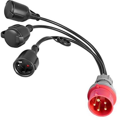CEE Adapter 16A 400V auf 230V 3-fach Schuko Verteiler, CEE Verteiler 16A IP44 Stromverteiler mit 50cm H05VV-F Kabel, CEE Stecker 16A 5-polig auf 230V Kupplungen für Baustelle Camping Caravan Werkstatt