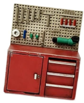 JISADER Miniatur Werkbank Modell Werkzeug Schrank Auto Reparatur Szene Zubehör 1/64 Diorama PP für Sammler Werkstattmodell Modellauto Garage, Rot Alt