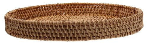 CALLARON Vassoio Rotondo in Rattan Intrecciato a Mano, Portata | Stile Rustico Semplice, Uso Multiplo per Pane, Frutta, Tavola, Cucina, Casa, Organizzazione