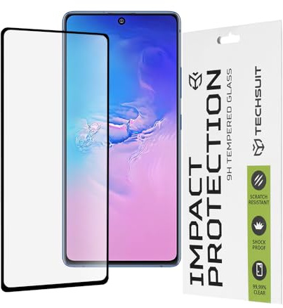 Techsuit Displayschutzfolie für Samsung Galaxy S10 Lite Gehärtetes Glas mit 9H Härte, Vollständige Abdeckung, Stoßschutz, Oleophobe Beschichtung, Anti Fingerabdruck, Blasenfrei, 111D Full Glue