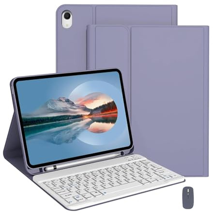 Custodia con Tastiera per iPad Air 4/5/6/7/M1/M2/M3 da 11 Pollici, Tastiera Bluetooth Wireless Staccabile, Mouse Bluetooth,Deep Purple