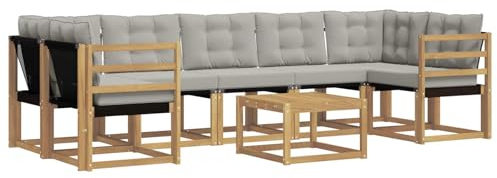 vidaXL Outdoor-Sofagarnitur mit Kissen 8 pcs Weiß und Hellgrau, Akazienholz Garten Sofa Set, modernes Möbel, langlebige Terrasse Sitzgelegenheiten, Entspannung für deinen Hinterhof