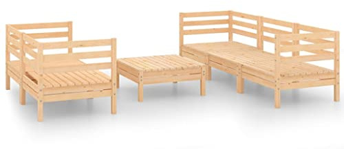 PUGYNBK 6-TLG. Garten-Lounge-Set Kiefer Massivholz – Sitzgruppe Holz massiv für Garten, Terrasse oder Balkon, robust und stabil, modulares Design für Flexible Konfigurationen