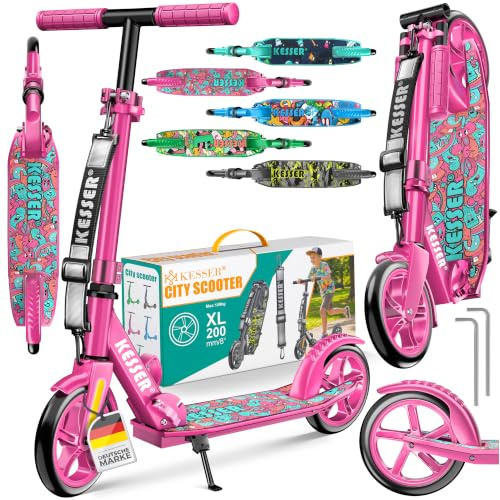 KESSER® Scooter Roller Kinderroller Cityroller Tretroller Kickroller klappbar höhenverstellbar, Kickscooter bis 100kg, Hinterradbremse, rutschfeste Trittfläche, bis 185cm Körpergröße, inkl. Tragegurt