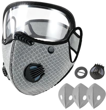 Wiederverwendbare Kohlefilter-Staubmaske Mit Verstellbarer Schutzbrille | Abnehmbar Vollständige Gesichtsabdeckung, 5-lagige, Winddichte Filterung, Mit 3 Filtern Für Holzbearbeitungsbau, Radfahren