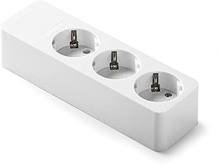 FAMATEL – Regleta de 3 tomas | Sin Cable | Hasta 3680W | Protección Infantil | Orientación tomas a 45o | Evita consumos fantasma | Blanco