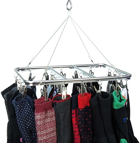 HANGERWORLD Aluminium Underwear & Sock Dryer with Pegs - 26 Metal Washing Pegs Laundry Hanger Drying Rack