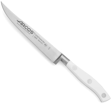Arcos Cuchillo Carne Forjado 130 mm Acero Inoxidable Nitrum y Hoja 130 mm. 140 gr. Mango Ergonómico Polioximetileno Pom. Hoja Delgada con un Borde Suave. Serie Riviera Blanc. Color Blanco.