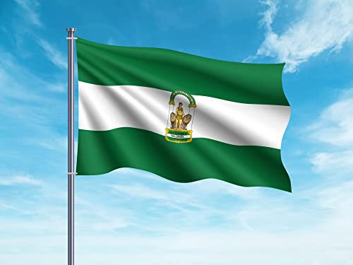 Bandera de Andalucia 85x150cm | Reforzada y con Pespuntes| Bandera de Andalucia con 2 ojales Metálicos