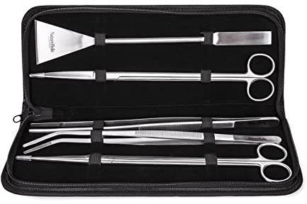NatureHolic XXL Aquascaping Set - Scaping Tools (Pflanzenschere, Pinzetten) Edelstahl - fünfteilig