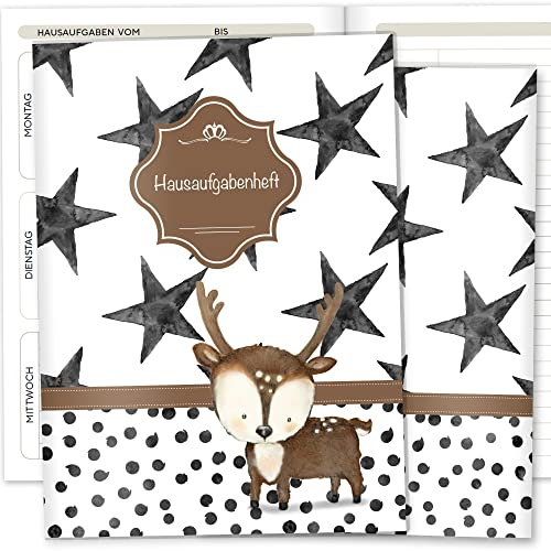 OLGS Hausaufgabenheft Hülle Creative Royal inkl. Heft Schulheft Schutzhülle Umschlag Geschenkidee Einschulung Grundschule (ohne Personalisierung, Hirsch)