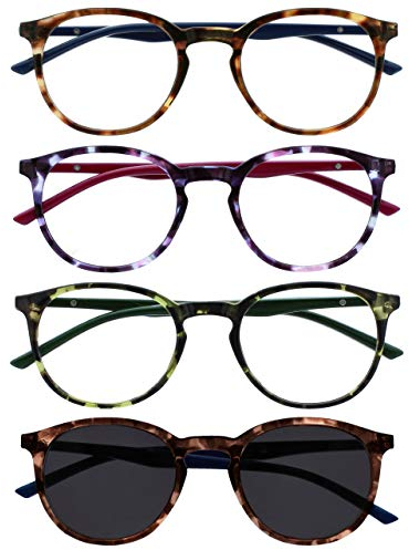 OPULIZE Met 4 Pacco Occhiali Da Lettura Con Lettore Sole Grande Giro Marrone Porpora Verde Uomo Donna RRRS60-2562 +3,50