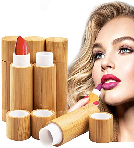 6 Stück Leer Lippenstift Lippenstifthülsen mit Bambusschale, MERYSAN 5ml Nachfüllbar Leer Lippenbalsam Hülsen DIY Lippen Balm Tubes Container Hausgemachte Lippenbalsams