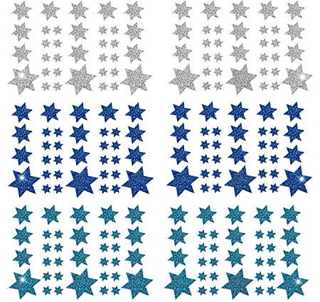 Oblique Unique® Stern Sticker Set 204 Stück selbstklebende glitzernde Sterne Aufkleber Deko Weihnachten Basteln Scrapbooking Silber Blau Türkis
