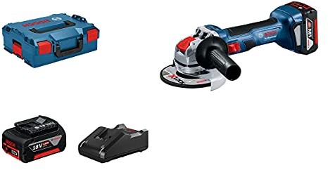 Bosch Professional 18V System BITURBO Winkelschleifer GWX 18V-7 mit X-LOCK (Scheiben-Ø: 125mm, inkl. 2x Akku GBA 18V 4.0Ah, Schnellladegerät GAL 18V-40, Schutzhaube, Zusatzhandgriff, Einlage, L-BOXX)