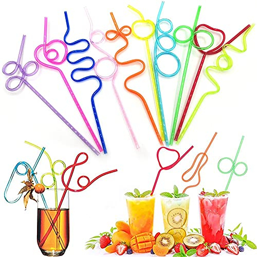 FANDE Reusable Straws, Pack of 30 Drinking Straws with Knot Curly, Spiral Drinking Straws, Long Plastic Straws for Children Adults, for Milk, Juice, Cocktails, Mixed Colours (10 Shapes)