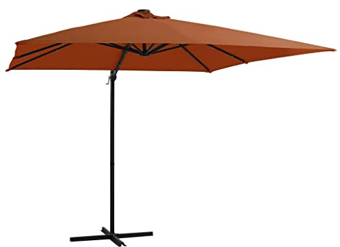 vidaXL Sombrilla Voladiza con Luces LED Parasol Exterior Patio Terraza Protección contra Rayos Ultravioleta Playa Piscina Toldo Terracota