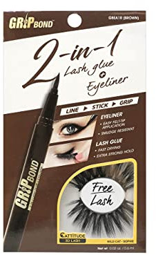 EBIN NEW YORK Grip Bond Eyelash Adhesive (Grip Bond Adhesive 2 in 1 Eyelash Glue & Eyeliner Brown) | Fast Drying Extra Strong Hold Smudge Resistant Easy Application Free Lash