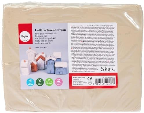 Rayher Lufttrocknender Ton, weiß, 5 kg, Modelliermasse, lufthärtend, weich, geschmeidig, ohne brennen, 34468102, 5000 g