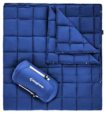 KingCamp Campingdecke, Thermodecke, Ultraleicht, multifunktional, warm, für Reisen, Outdoor, mit Druckknöpfen, leichte Schlafdecke für Wandern, Picknick, Zuhause, Auto, 213 x 203 cm, Marineblau