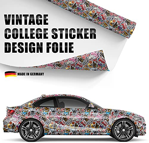 Design Auto-Folie Vintage College Sticker 3D Car-Wrapping blasenfrei 1500x150cm