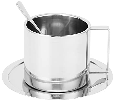 Set di tazze da caffè, tazza da caffè in 3 pezzi in acciaio inossidabile a doppio strato con isolamento cavo Tazza da caffè con piattino per la casa(280ml mug)