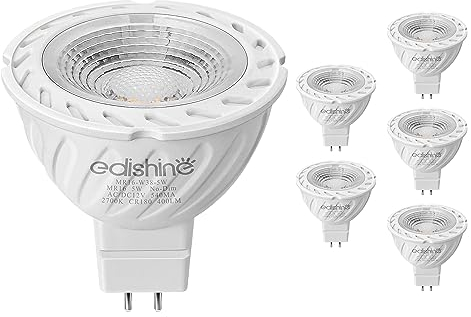 EDISHINE GU5.3 LED Lampen Warmweiß, 12V MR16 Spot, 5W Glühbirne ersetzt 50W, 2700K LED Leuchtmittel, 38° Abstrahlwinkel, 400 Lm, Reflektorlampe, Nicht Dimmbar, 6 Stück
