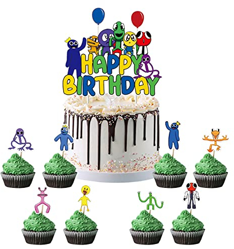 FAMILIO 13PCS Rainbow Friends für Geburtstagsfeier Dekoration Geburtstagsdeko Mädchen, Happy Birthday Cake Topper, Rainbow Friends Figures Modellfigur, Cartoon Anime Modell Ornamente