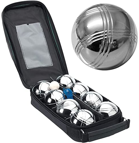 ADEPTNA Premium Pack of 8 Chrome Plated French Boules Set with Carry Case - Pétanque Jack Steel Bowls Set Games for Everyone - Outdoor Fun Activity Garden Game Entertainment for family friendss