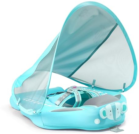 Mambobaby Baby Swim Float with Canopy & Tail Infant Pool Float Non-Inflatable Toddler Swim Float with Skin-Friendly Material for 3-24 Months Baby Boys Grils Elephant Green