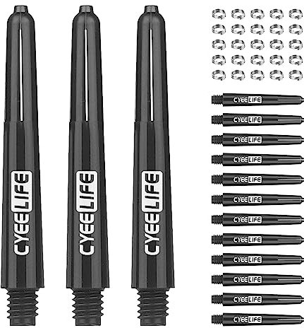 CyeeLife 41mm Kunststoff Dart Schäfte 15 Stück mit 20 Schaftringe Ring aus Metall,2BA PC Dartpfeile Zubehör