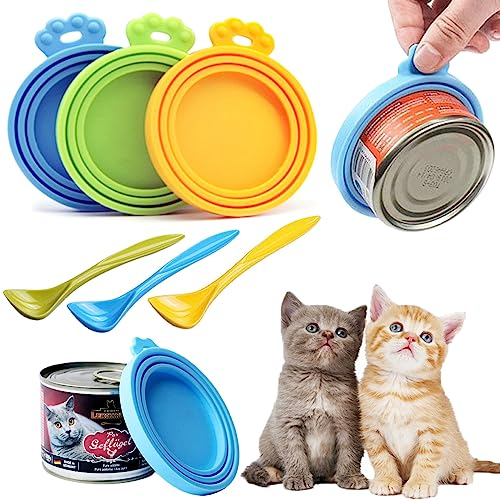 WASYPLSFOI Dosendeckel Deckel Silikondeckel Tierfutter-Dosendeckel Tin Covers Universal Silikon für Katzenfutter Hundefutter Dosen, mit Löffel 3+3
