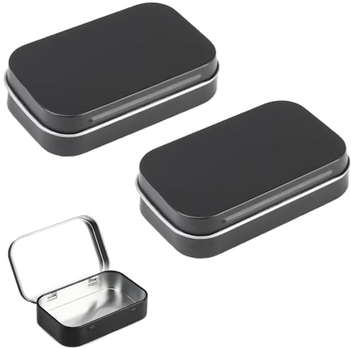 LPMXYW 2 PCS Rectangular Small Tin Boxes With Lid - Black Storage Box for Candy, Key, Earring, Coin Organizer - Mini Portable Box