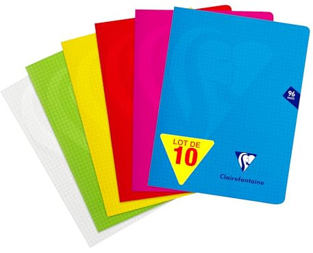 Calligraphe Clairefontaine Mimesys 303742Cpack 10 Hefte, geheftet, 17 x 22 cm, 96 Seiten, kleine Karos, weißes Papier, 90 g, Umschlag aus Polypropylen, zufällige Farbauswahl