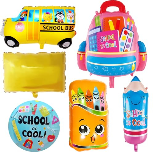 6 Stück Folienballon Schulanfang Deko, Schulkind Luftballons, Einschulung Ballon, Heliumballon Deko zur Einschulung Schulanfang Schuleinführung für Schulkind Jungen Mädchen