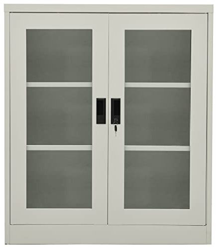 Pxznbe Archivschrank, hellgrau, Stahl, 90 x 40 x 105 cm, typisches Design, Büroschrank, verstellbares Regal und Vorhängeschloss, Mehrzweckschrank, exklusive Türen aus gehärtetem Glas