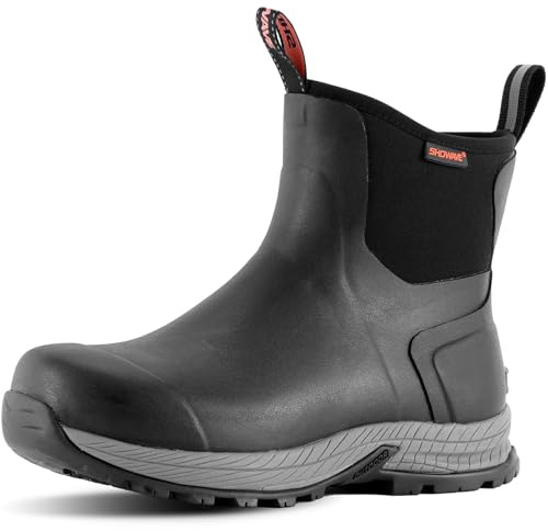 Showave Men's Rain Boots Waterproof Excursion Rubber Boots Insulated Mud Booties for Trekking Gardening Farming Camping Fishing and Chore Work (Black, Size 10)